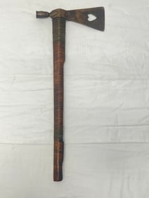 Antique Indian Brass Peace Pipe Tomahawk - Late 19thC to Early 20thC American Indian Wooden w/ Brass
