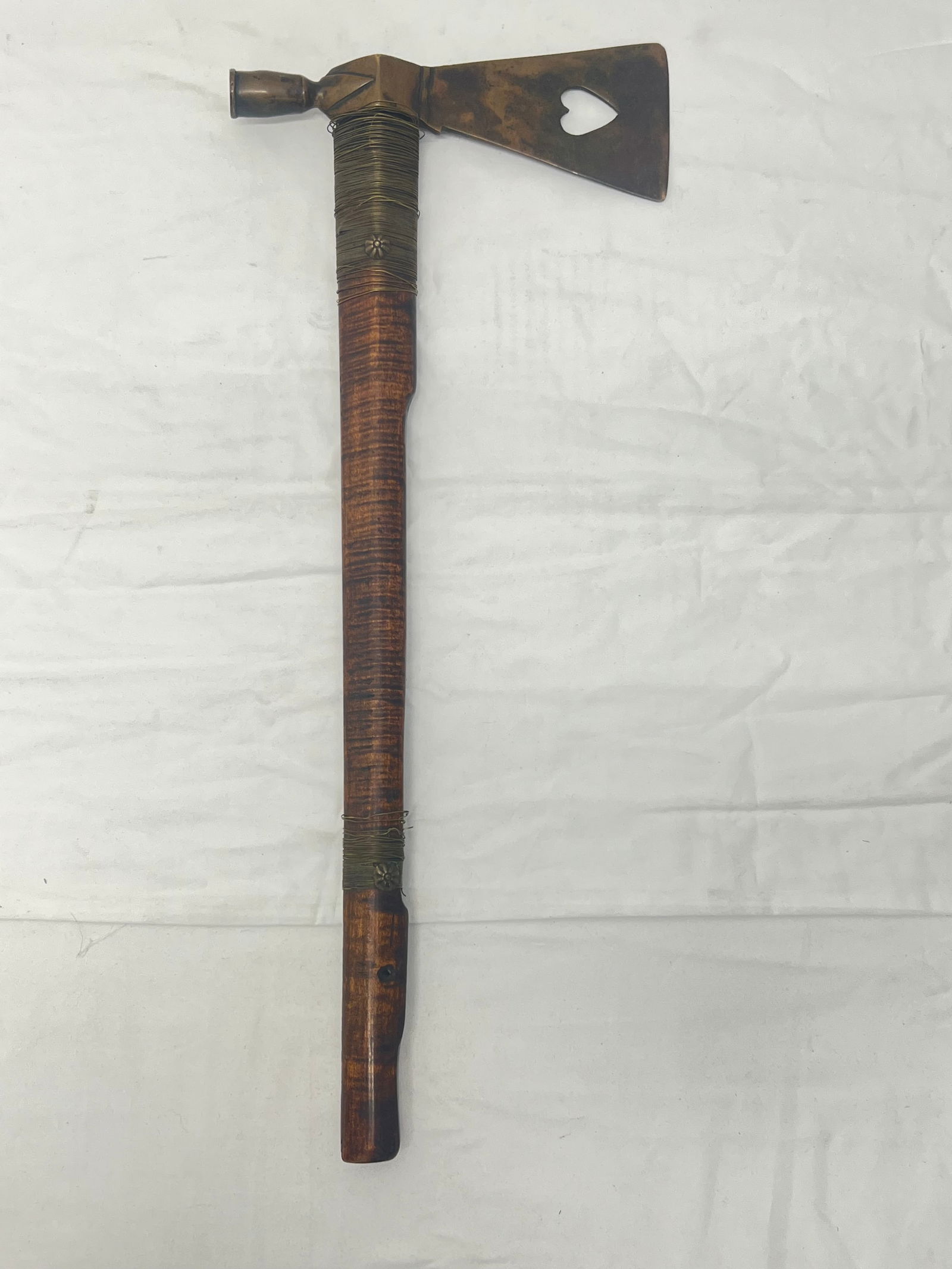 Antique Indian Brass Peace Pipe Tomahawk - Late 19thC to Early 20thC American Indian Wooden w/ Brass (1 of 6)