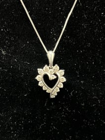 14K Gold Diamond Heart Pendant w/ 14K Necklace - 14K Diamond Pendant Est. .40cts Diamonds w/ 20''L