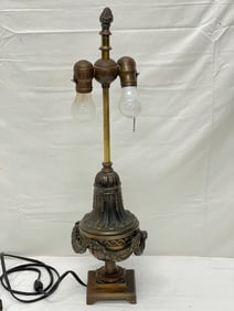 C.1910 Bronze Art Nouvea Lamp 23.5''T - Pine Cone Finial w/ Laurel Wreath Design