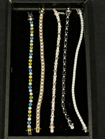 (5)Asst Sterling Silver Bracelets, (1)is Sapphire - CZ, Sapphire, Rhinestone 925 Silver Bracelets,