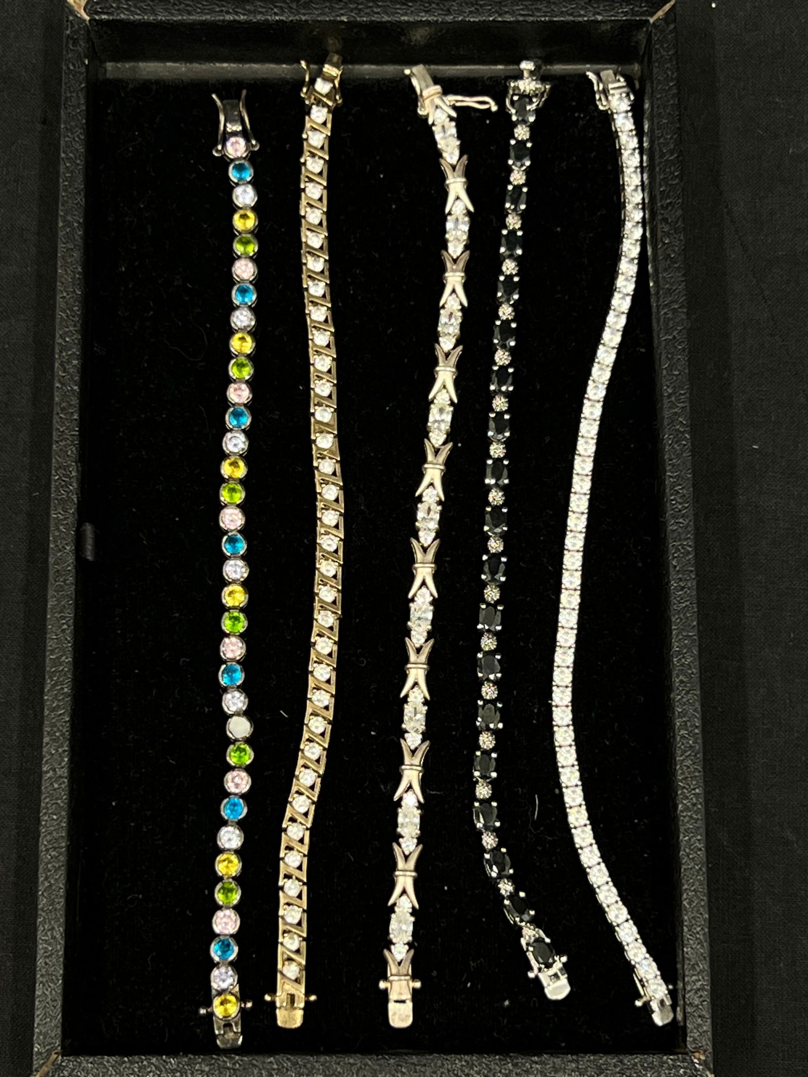 (5)Asst Sterling Silver Bracelets, (1)is Sapphire - CZ, Sapphire, Rhinestone 925 Silver Bracelets, (1 of 5)