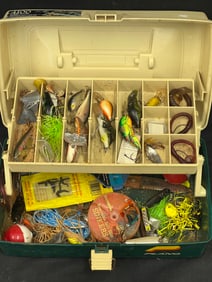 Fishing Tackle Box w/ Asst Gear, Weights,More - Asst Crankbaits, Spinners + More in Plano Box
