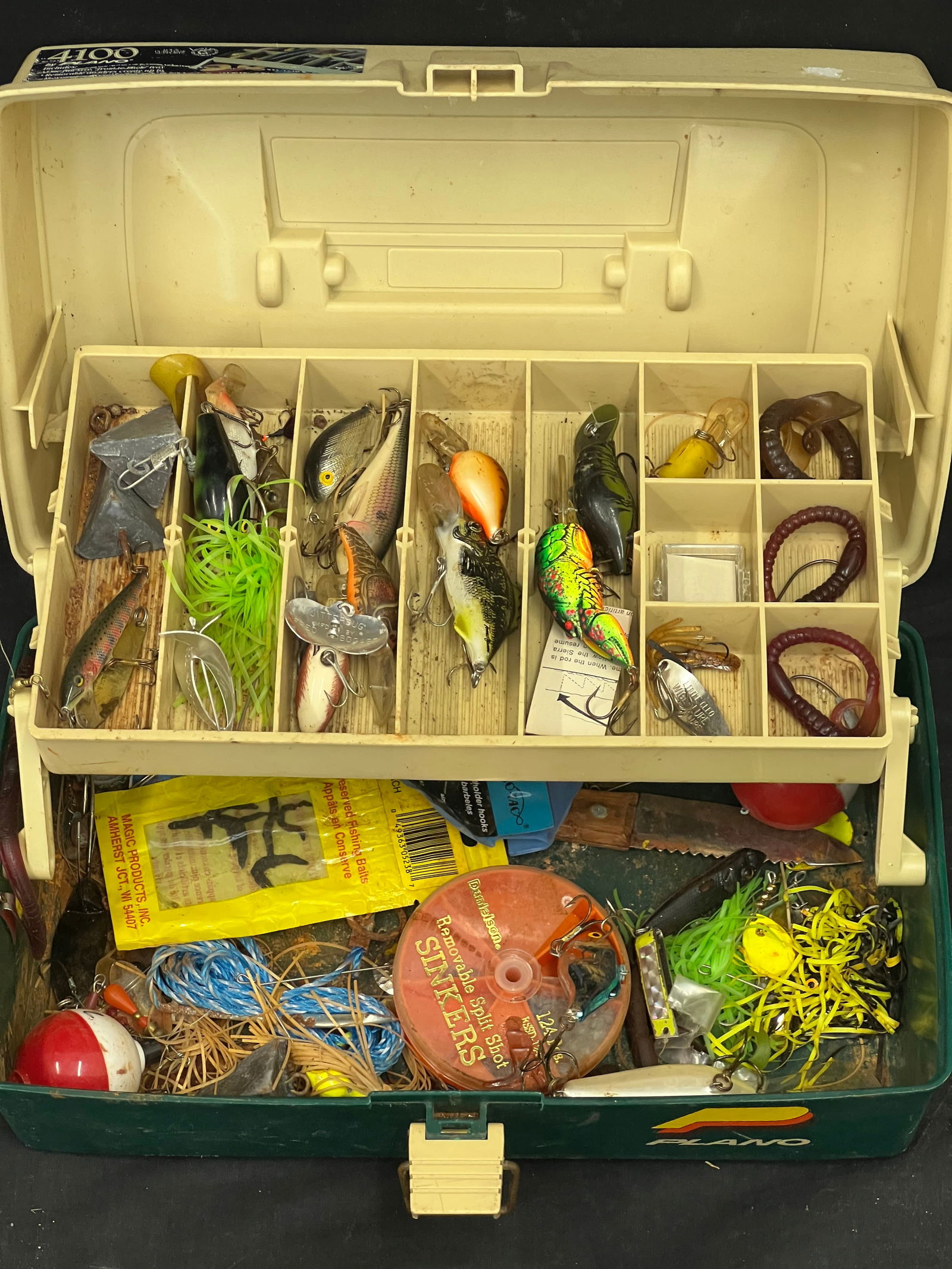 Fishing Tackle Box w/ Asst Gear, Weights,More - Asst Crankbaits, Spinners + More in Plano Box (1 of 5)
