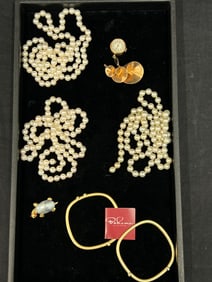 Swoboda Turtle, Pearl Beads, Boheme Bracelets - Swoboda Turtle Pin w/ Ruby Eyes, (3)Pearl Necklaces