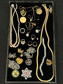 Asst Costume,Fashion,Rhinestone Jewelry - Rings, Gold Filled, Rhinestones, Ruby, Brooches,