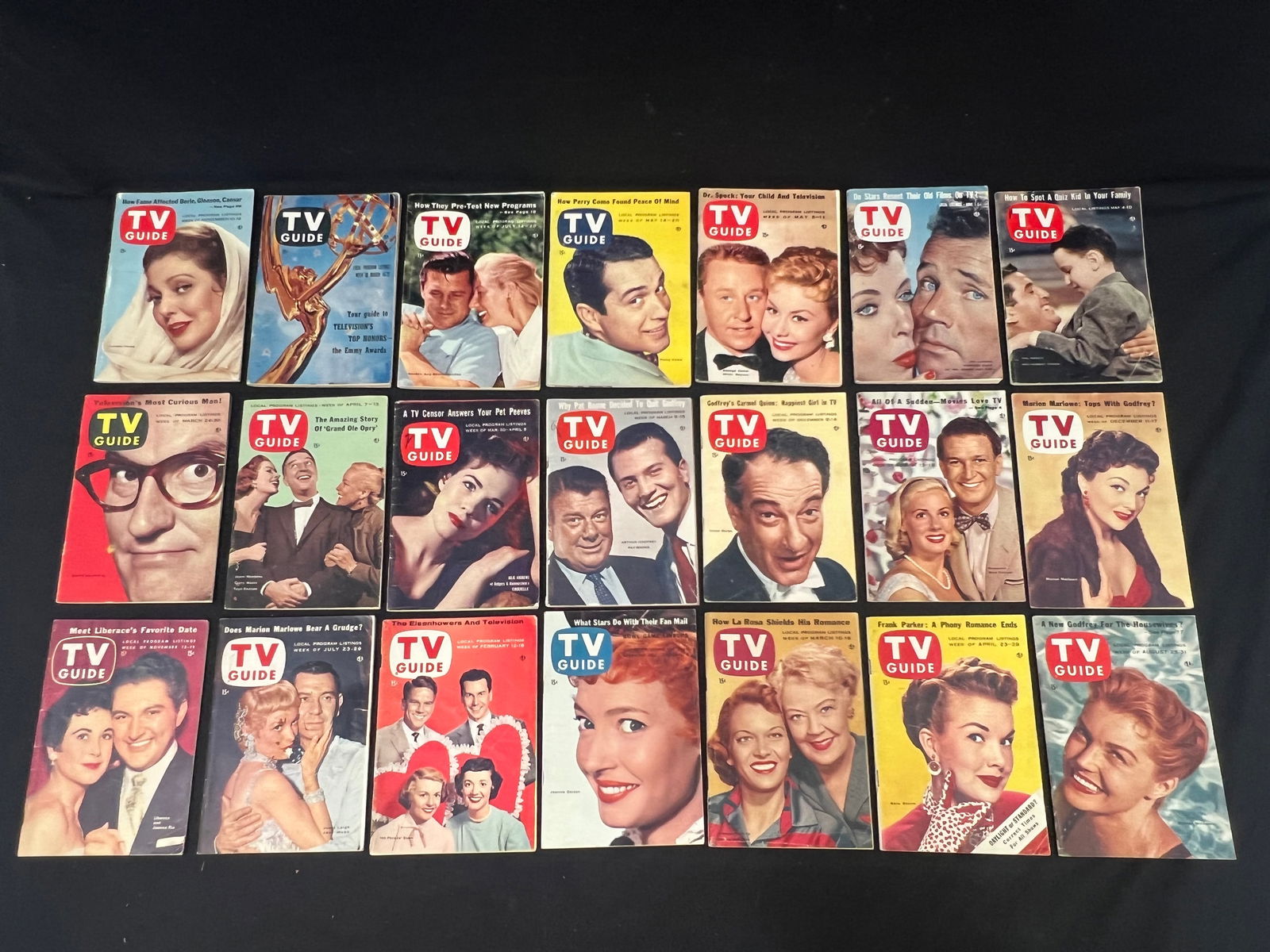 (21)Asst 1950s TV Guides w/ Teletype Reports: (21)Asst 1950s TV Guides w/ Teletype Reports
