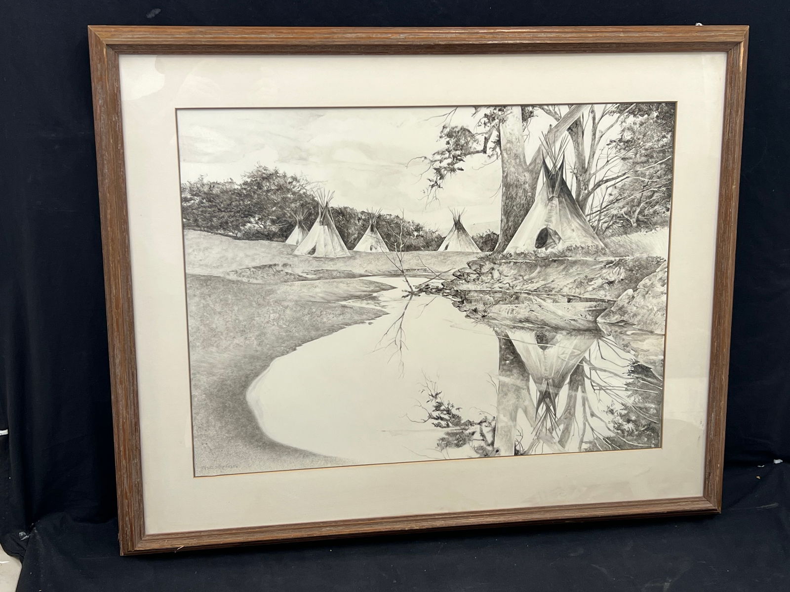 Miguel Dominguez American Indian Mixed Media - Pencil / Watercolor, Signed & Framed 30'' x 37.75'' (1 of 3)