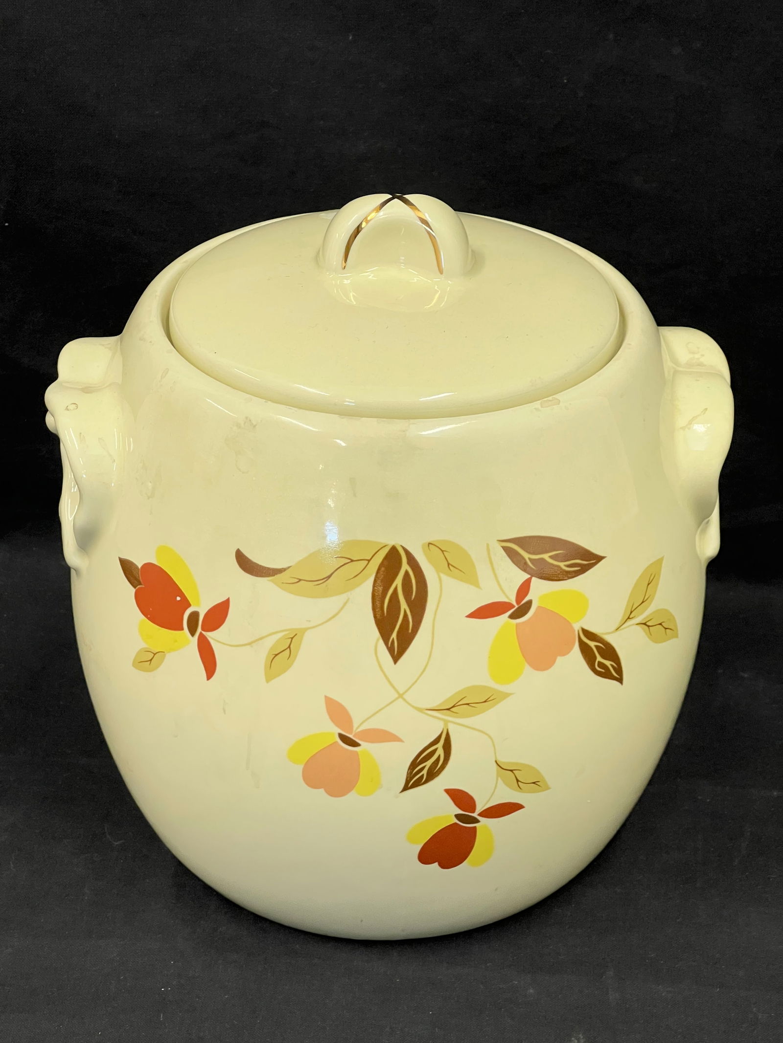 Jewel Tea Autumn Leaf Pretzel Handle Cookie Jar - Halls Cookie Jar 8''T (1 of 4)
