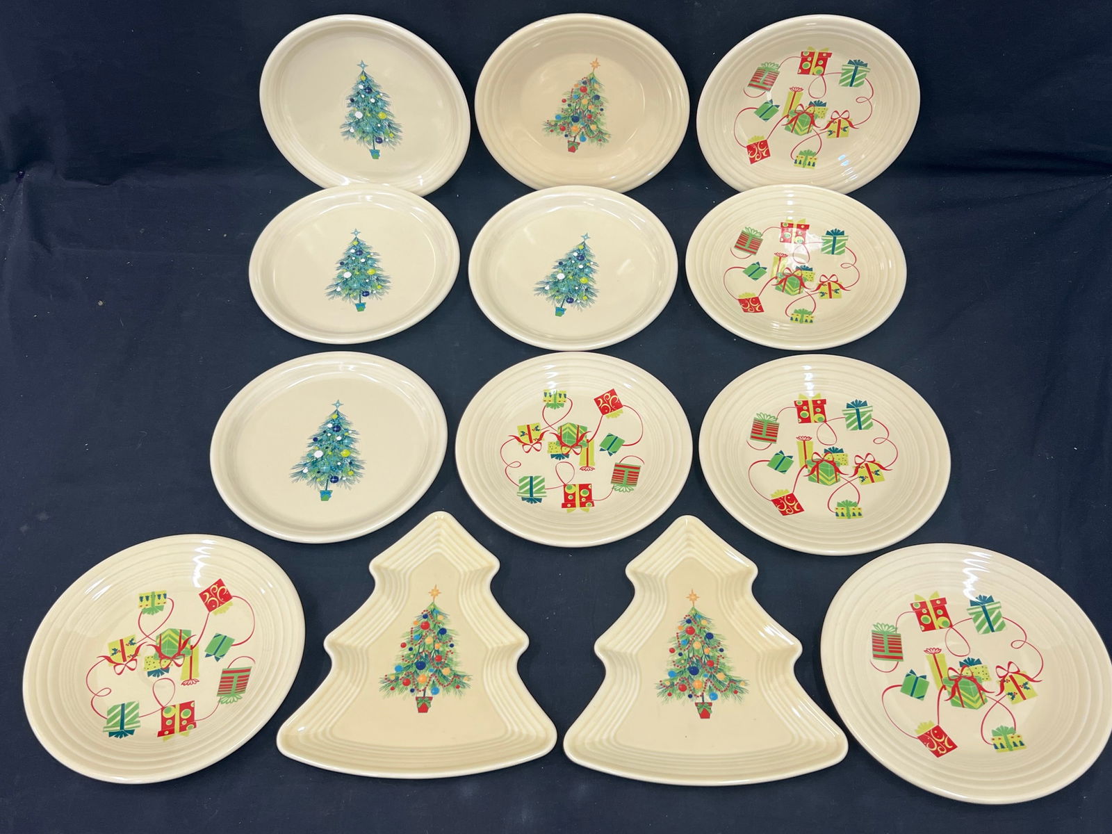 (13)Fiesta Pottery Christmas Themed Plates - (2)Christmas Tree Plates 9'' x 10'', Lunch Plate 11'', (1 of 9)