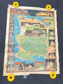 1927 Era Jo Mora 17 Mile Drive Carmel Map 25'' x 32.75'' - Vintage Carmel,CA Jo Mora 17 Mile Drive
