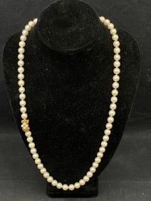 Pearl Necklace w/ Heavy 18K Gold Clasp - 6 to 8mm Pearls, 26''L w/ 18K & Pearl Clasp - From San