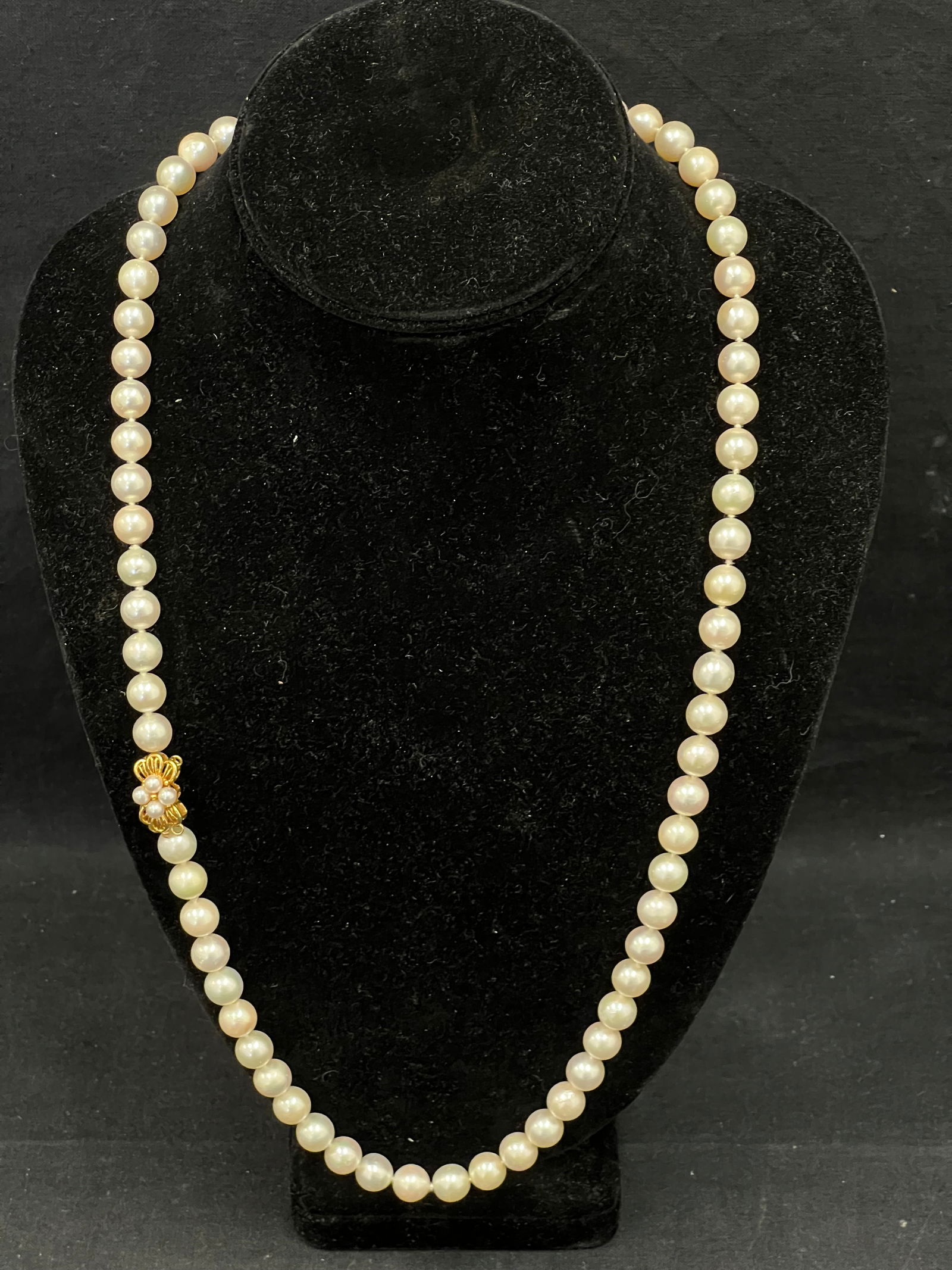 Pearl Necklace w/ Heavy 18K Gold Clasp - 6 to 8mm Pearls, 26''L w/ 18K & Pearl Clasp - From San (1 of 3)
