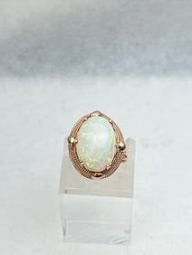 Certified 1940s 14K Gold Natural Australian Opal Ring 6.05ct - Vintage 14K Rose Gold 6.05ct Natural