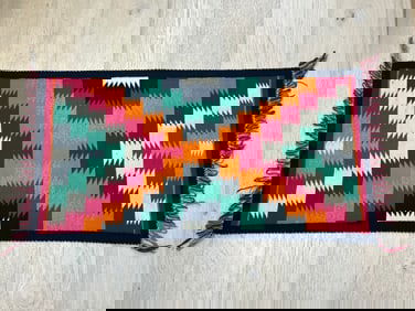 Germantown Navajo C.1900s Rug 21.75'' x 42'' - 6 Color Weaving Rug w/ Fringe