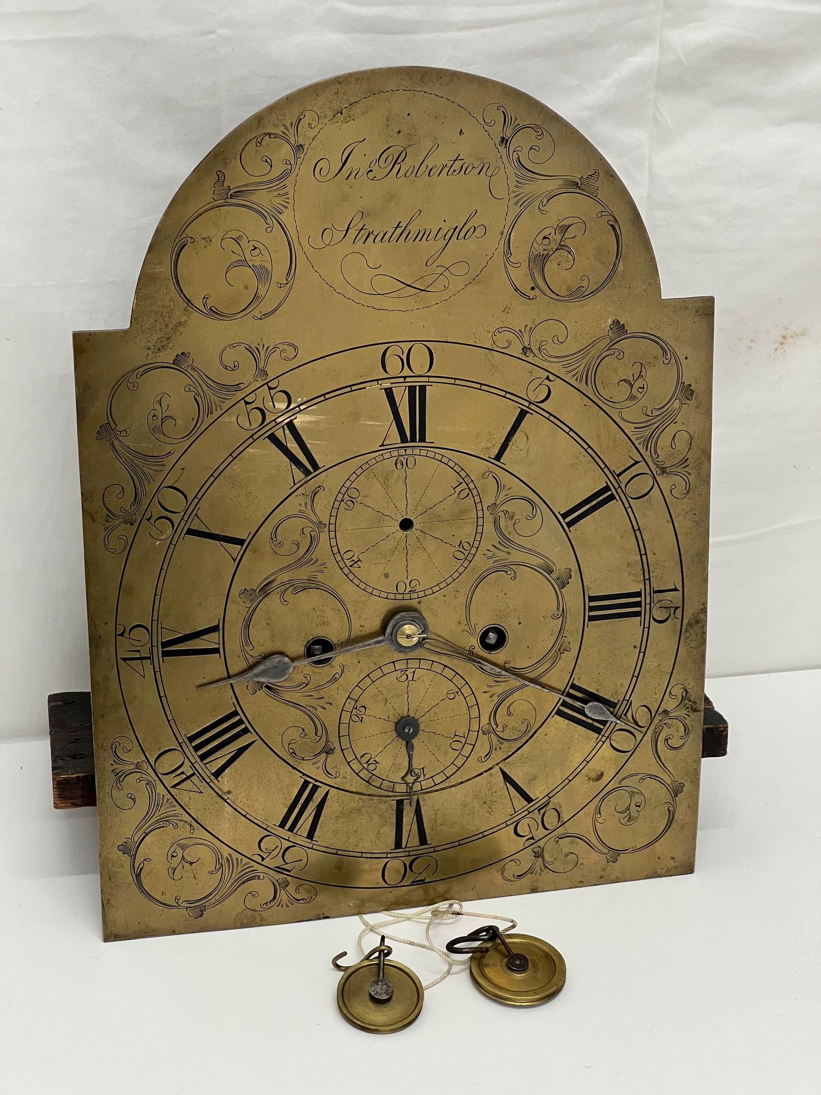 18thC John Robertson Strathmiglo Scotland Clock Face - Brass Etched 18thC Grandfather Clock Face (1 of 6)
