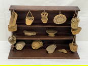 Folk Art Stand w/ Miniature Woven Baskets - (15)Asst Miniature Baskets w/ Wood Stand 12.5'' x 5.5''