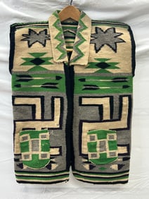 1890-1910 Navajo Woven Vest w/ Rolling Logs + Arrows- 2 Front Pockets, Sz Small - Not From Rug - See