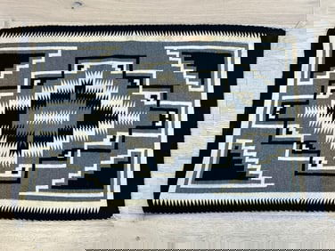 Two Grey Hills Navajo Rug, Side Cords & Tassels - 29'' x 43.5'' - Great Condition -