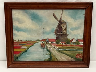 1950s Signed ''Liere'' Original Oil on Canvas Holland - Amsterdam Lisse Holland, Signed Lower Right,