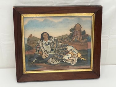 1830s Edmund Kean Richard III Tinsel Print Handpainted - Atq 1830s Theatrical Print w/ Handpainted
