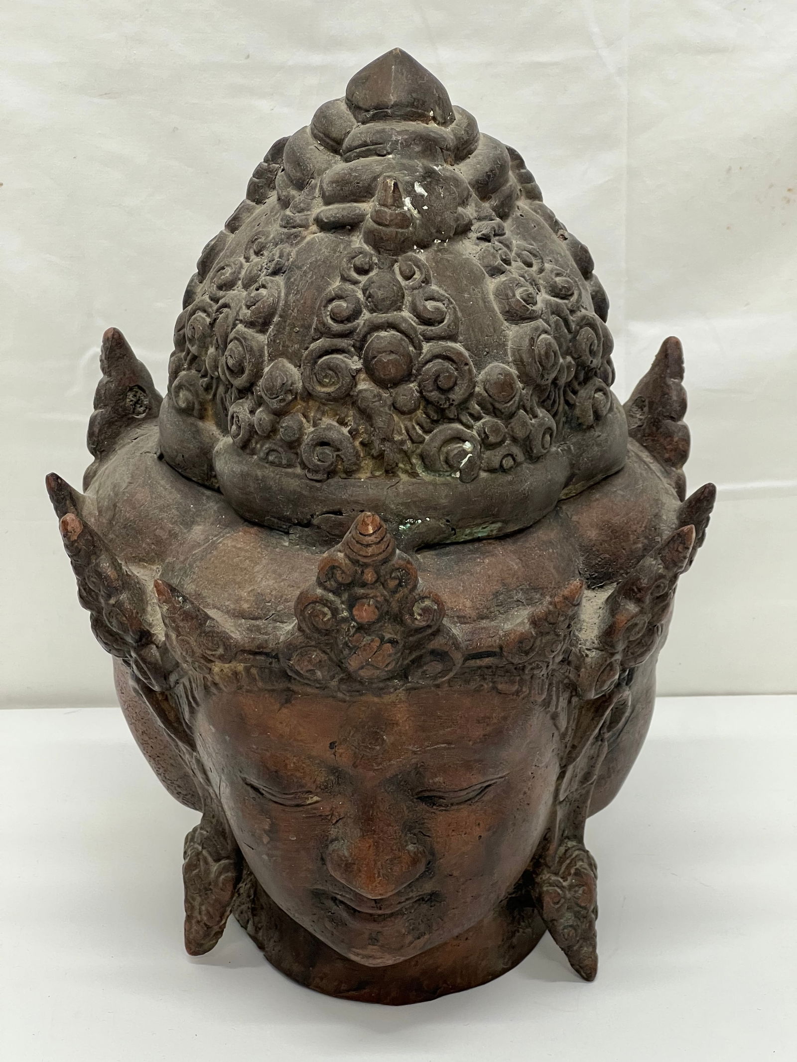 Hindu Trimurti Bronze Bust Buddha Deity 8.5'' x 13''T (1 of 6)