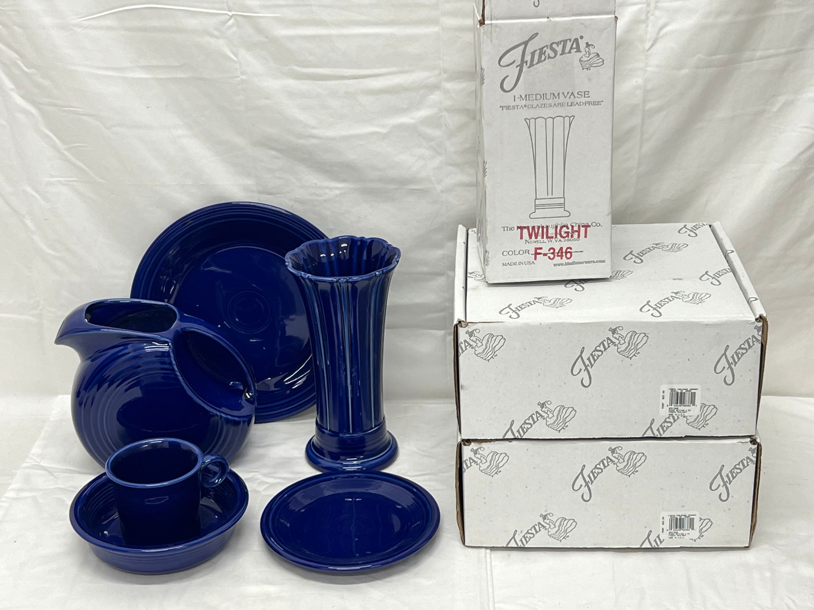 Fiesta Ware Pottery Twilight-Disk Pitcher,Vase + Sets - (2)Sets of 4 w/ Original Box - Set w/ Bowl, (1 of 8)