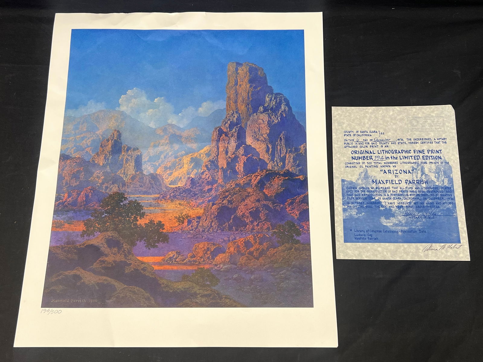 Maxfield Parrish ''Arizona'' Limited Ed Lithograph - Original Lithograph #'d Limited Ed 194 / 500 in: Maxfield Parrish ''Arizona'' Limited Ed Lithograph - Original Lithograph #'d Limited Ed 194 / 500 in year 1985 - 20'' x 24'' w/ Paper