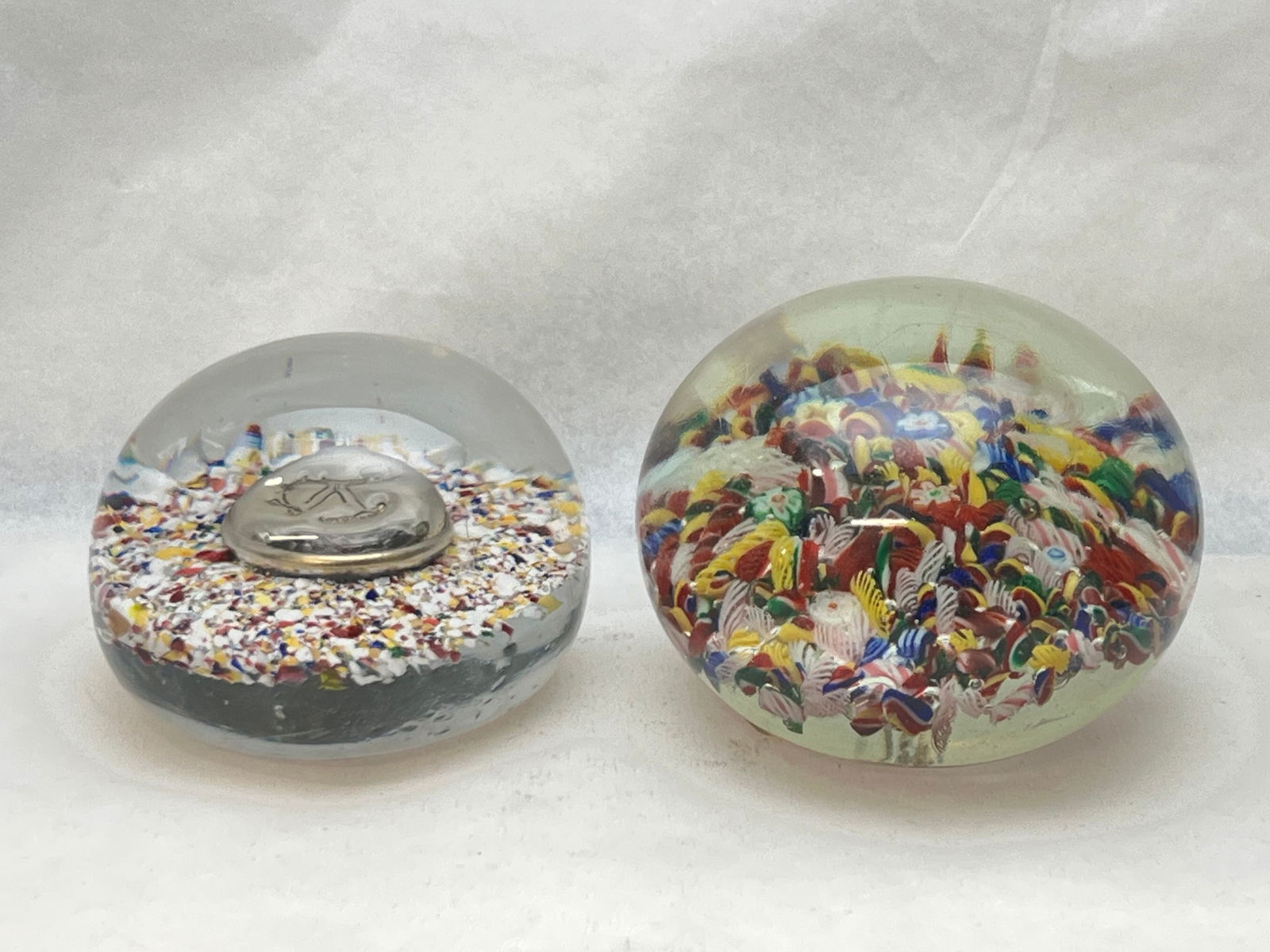 (2)Art Glass Paperweights , (1)is Millefiori - Millefiori 3'' x 2.5'': (2)Art Glass Paperweights , (1)is Millefiori - Millefiori 3'' x 2.5''