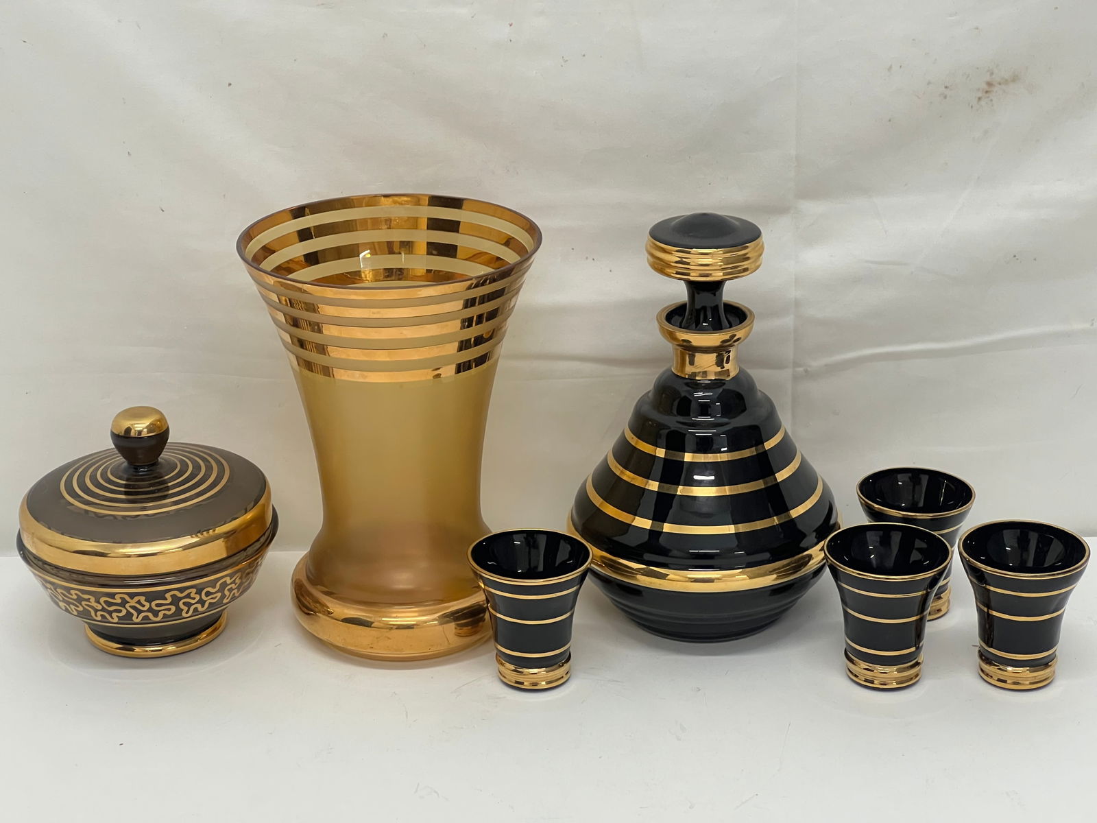 MCM Boom Liquor Decanter Set, Vase,Jar - Decanter w/ (4)Shot Glasses, Covered Bowl, Vase (1 of 5)