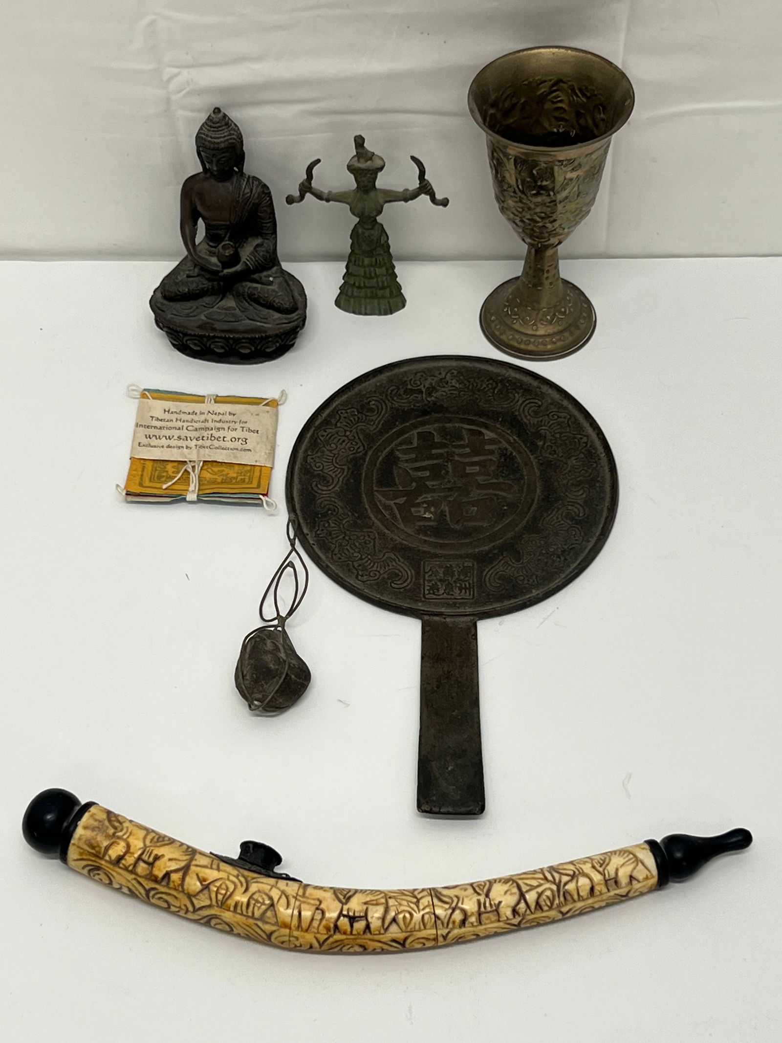 Asst Asian Items- Carved Smoking Pipe,Figures,More - Carved Elephant Pipe, Coblet, Buddha, Tibetan (1 of 9)
