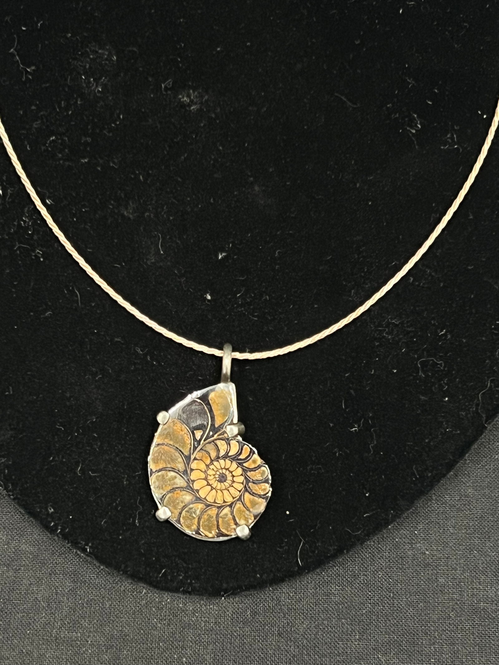 Ammonite Shell Fossil Pendant Sterling Necklace - Italian Sterling Necklace w/ Ammonite Pendant (1 of 3)