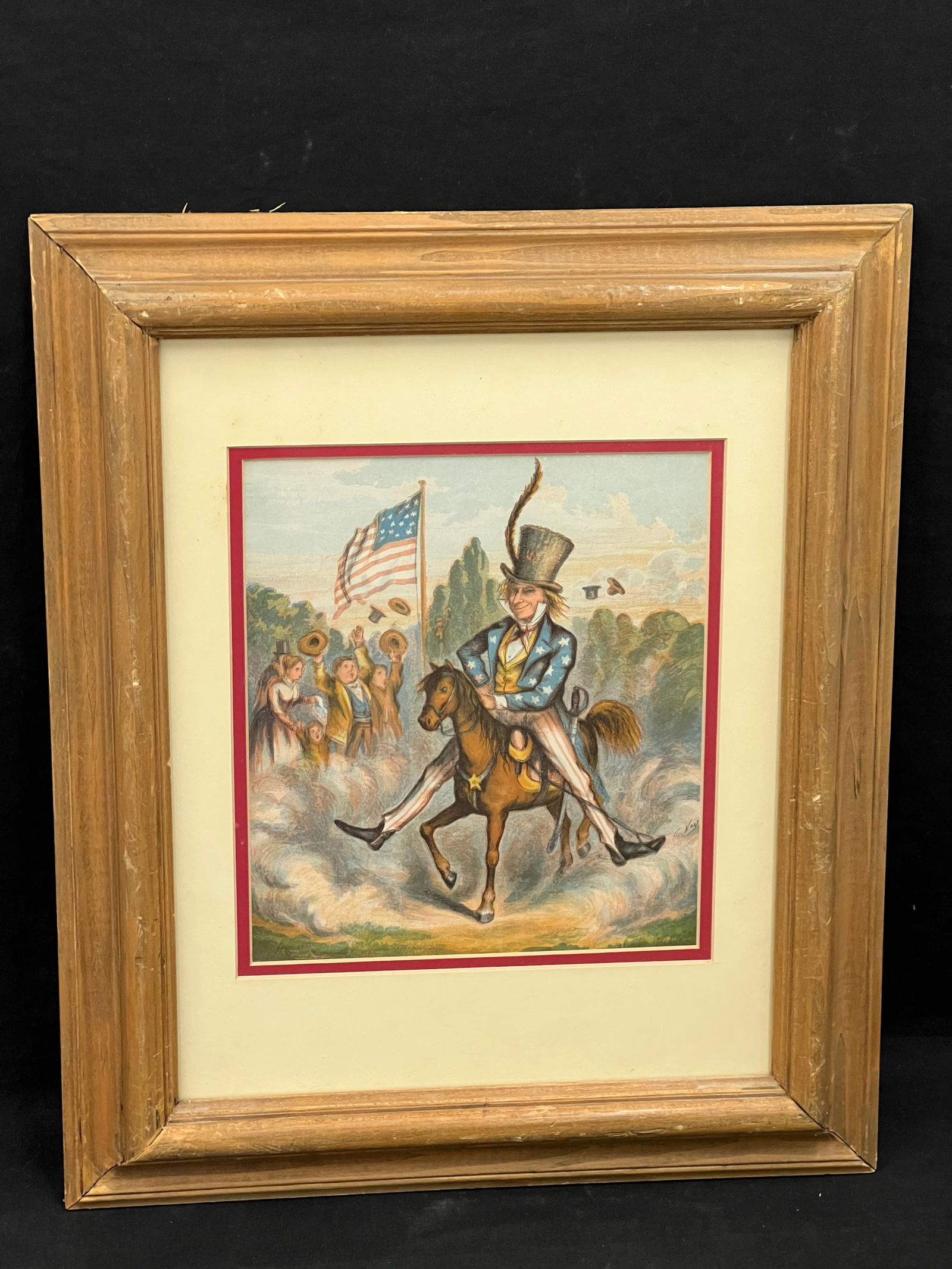 Thomas Nast ''Yankee Doodle Dandy'' Oil Printed Wood Cut - Ca.1885 , Framed 14.5'' x 17.5'' (1 of 4)
