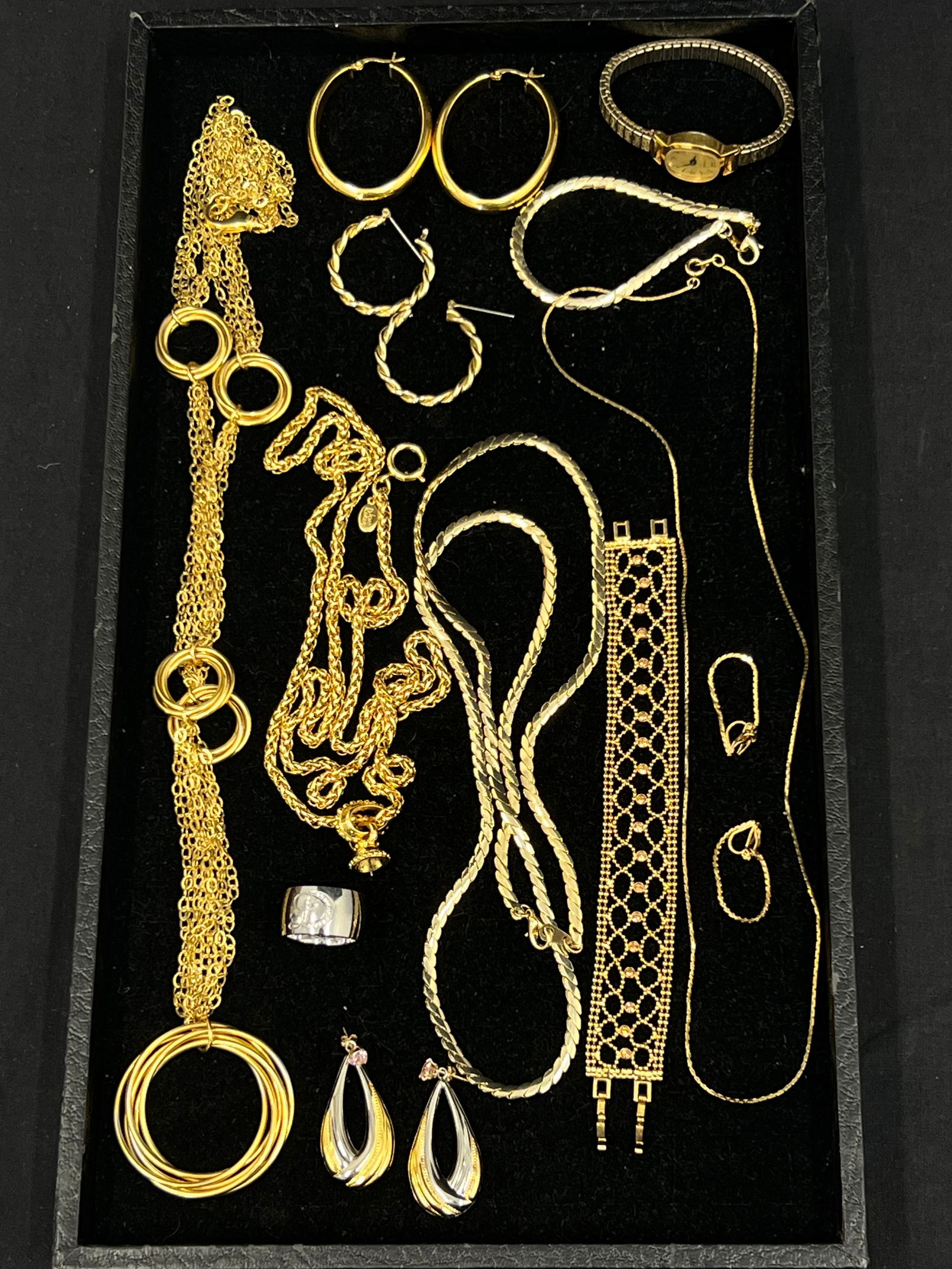 Asst Jewelry- Napier, Timex, Asst Costume / Fashion - Goldtone Belt / Necklaces / Bracelets - Napier: Asst Jewelry- Napier, Timex, Asst Costume / Fashion - Goldtone Belt / Necklaces / Bracelets - Napier Necklace + Earrings , Various Earrings