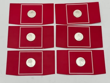 (6)1977 Franklin Mint Sterling Troy Oz. Medals / Coins - Famous People, Hallmarked, Sterling .3350