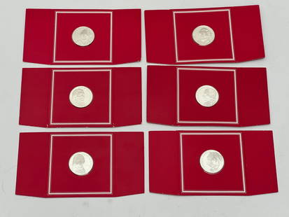 (6)1977 Franklin Mint Sterling Troy Oz. Medals / Coins - Famous People, Hallmarked, Sterling .3350: (6)1977 Franklin Mint Sterling Troy Oz. Medals / Coins - Famous People, Hallmarked, Sterling .3350 troy oz - Unopened-