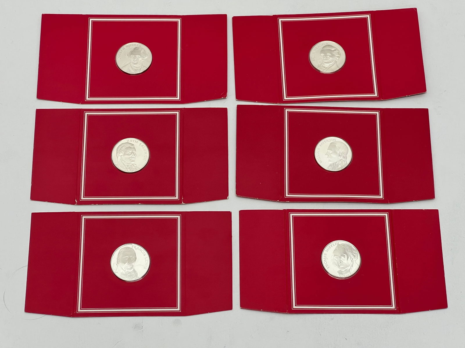 (6)1977 Franklin Mint Sterling Troy Oz. Medals / Coins - Famous People, Hallmarked, Sterling .3350