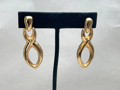 14K Gold Earrings, TW 3.37g, 1.75''L - Hallmarked JAW 14K , Earring Backs 14K: 14K Gold Earrings, TW 3.37g, 1.75''L - Hallmarked JAW 14K , Earring Backs 14K