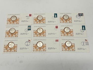 (9)Sterling Ltd Ed. Great Explorer Medals w/ COAs - Engraved Sterling Limited Ed. - Official Issue