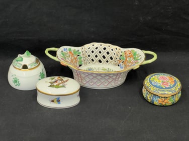 Herend + Halcyon Porcelain Items - (1)Halcyon Blue Floral Trinket Box, Herend Trinket Box, Herend