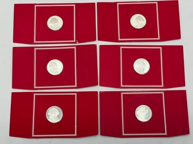 (6)1977 Franklin Mint Sterling Troy Oz Medals / Coins - Famous People, Hallmarked Sterling .3350