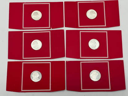 (6)1977 Franklin Mint Sterling Troy Oz Medals / Coins - Famous People, Hallmarked Sterling .3350: (6)1977 Franklin Mint Sterling Troy Oz Medals / Coins - Famous People, Hallmarked Sterling .3350 Troy Oz - Unopened -