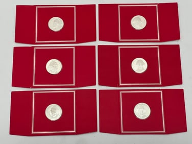 (6)1977 Franklin Mint Sterling Troy Oz Medals / Coins - Famous People - Hallmarked Sterling Troy Oz
