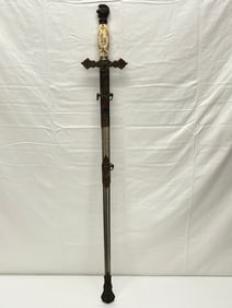 Masonic Knights Templar Ceremonial Sword - Etched Blade Henderson-Ames Mfg Co. Kalamazoo Michigan w/