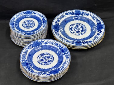 (19)Mottahedeh Imperial Blue China w/ Gold Rim - (3)Dinner Plates 10.25'' , (6)Salad 8.5'' ,