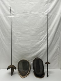 Vintage Fencing-(2)Foil Swords + (2)Masks - Foil 43.5''L + 41''L , (1)Castello Mask, (1)Unmarked