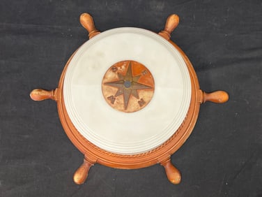 Vintage Nautical Themed Ceiling Light 17'' - Glass Shade w/ Compass Design Light