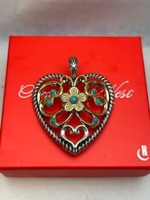 Carolyn Pollack AW Sterling Heart Pendant - New Old Stock w/ Box & Bag - Sterling & Brass - TW