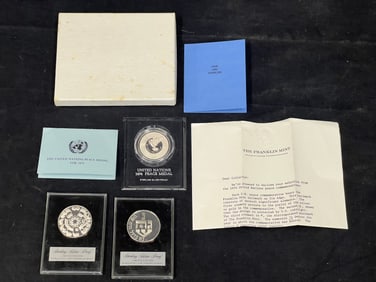 (3)Sterling Silver Proof Medals Limited Ed. - (1)1974 United Nations Peace Medal w/ Papers,