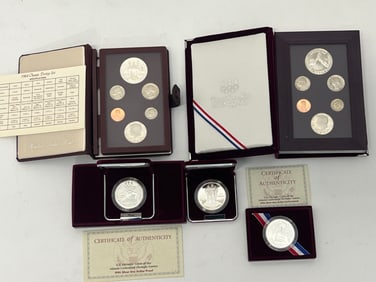 US Mint Olympic Proof Sets 90% Silver - (1)1984 US Mint 6 Coin Set 90% Silver Dollar, 1988 Prestige